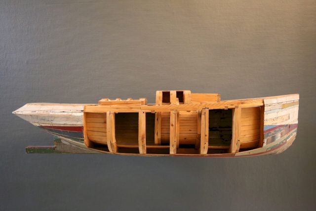 "Sleepboot" (salvaged wood relief L120cm), by Ron van der Ende, 1997