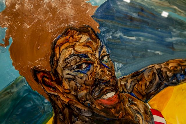 Amoako Boafo, Sitting on the Sun, 2019, detail