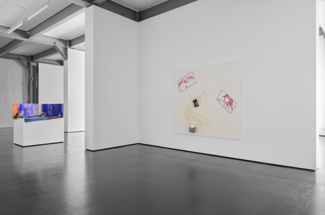 Anne Bourse, Une minute au dessus de ma tasse de café je ne pense à toi, du tout, 2021; Trevor Shimizu, Baseball and Hendtai (revised), 2013/2015. Courtesy of the artists, Crevecoeur, Galerie Christine Mayer