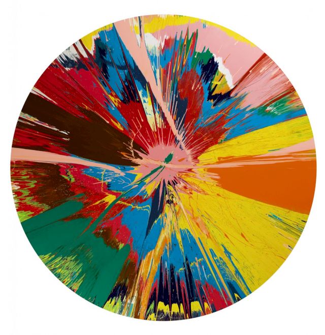 DAMIEN HIRST, Beautiful, Shattering, Slashing, Violent, Pinky, Hacking, Sphincter Painting, 1995. Photo: Sotheby's, © the artist
