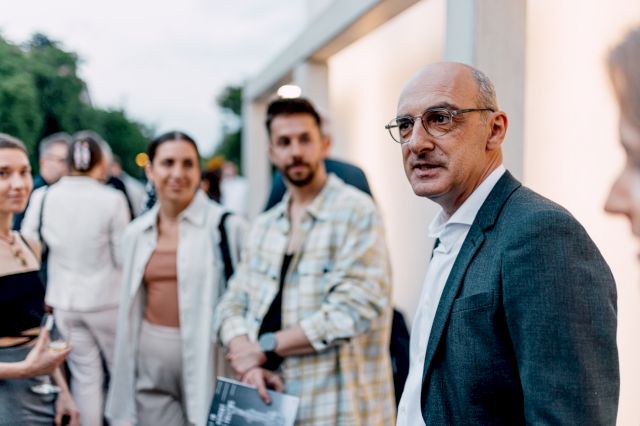 Ovidiu Șandor at the opening of the exhibtion "Lost in the Moment That Follows". Photo: Jan Malý