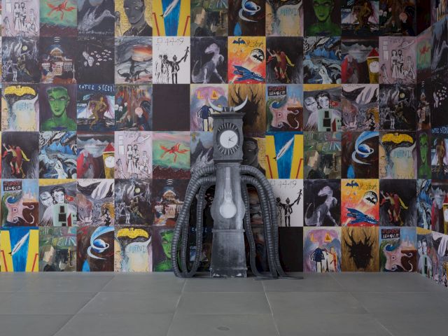 View of the exhibition Tapetewechsel. Artists' Wallpapers from the Sammlung Goetz, Neues Museum Nuremberg, 8 March - 1 September 2024, © Andy Hope 1930, Photo: Neues Museum Nuremberg (Annette Kradisch)