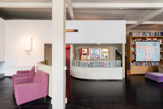 Exhibition view - the View at Loft, Servais Family Collection, Brussels, 2024 | works from left to right: Zuza Golinska, Jenny Holzer, Mika Rottenberg, Wim Delvoye © Hugard & Vanoverschelde