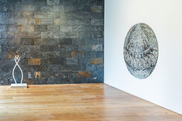 Installation view: Keith Edmier, 'Your Erogenous Zones', 2005. Job Koelewijn, 'Collage / Storyboard 1', 2012. Collection de Bruin-Heijn. Photo by Lais Pereira