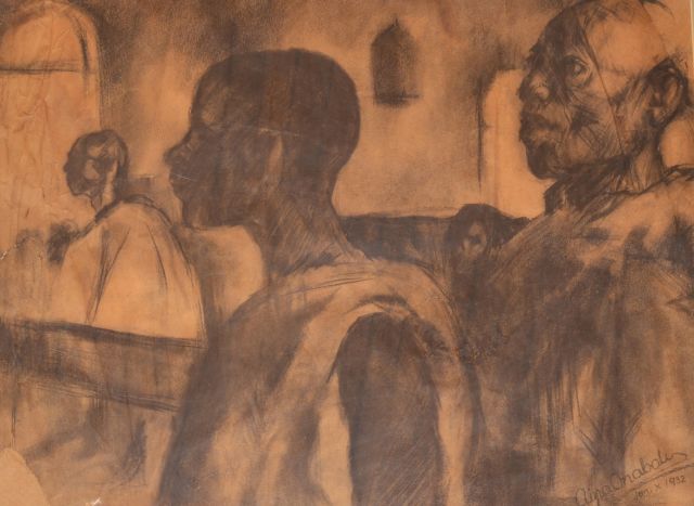 Aina Onabolu, 'Awaiting the Verdict', Charcoal on Paper, 1932. Photo: Courtesy of Yemisi Shyllon Museum of Art