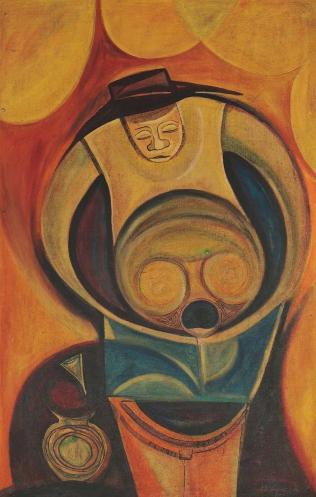 Tayo Adenaike, 'Sense on Duty', Oil on Board, 1992. Photo: Courtesy of Yemisi Shyllon Museum of Art