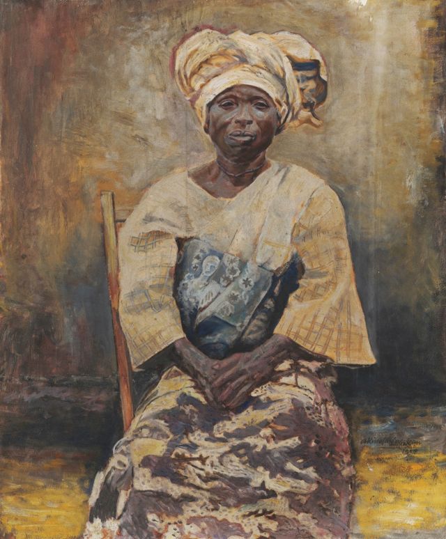 Akinola Lasekan, 'Iya Agba', Acrylic on Board, 1958. Photo: Courtesy of Yemisi Shyllon Museum of Art