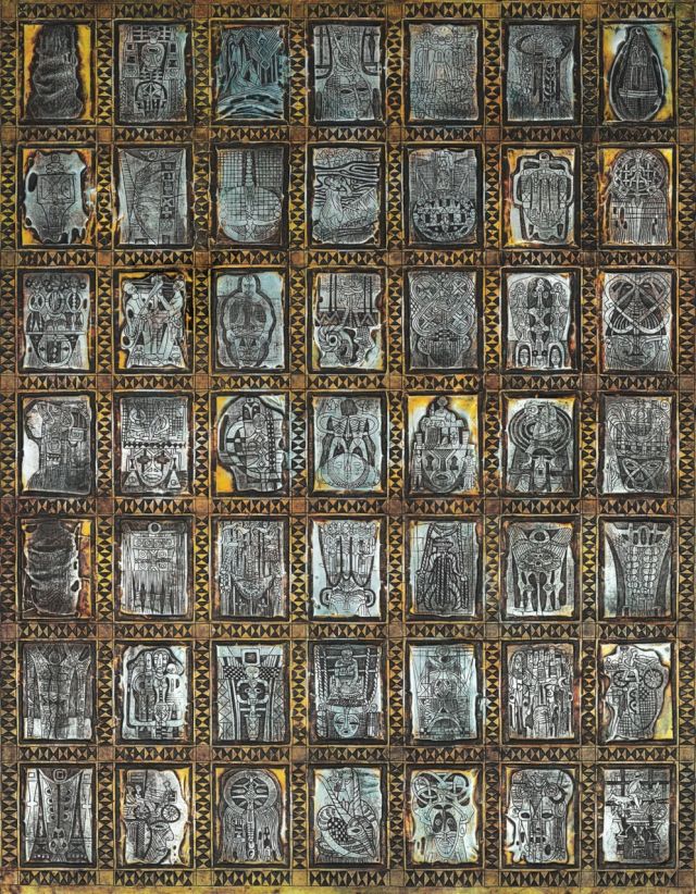 Bruce Onobrakpeya, 'Panel of Miniatures', Metal Foil Etching, 1993. Photo: Courtesy of Yemisi Shyllon Museum of Art