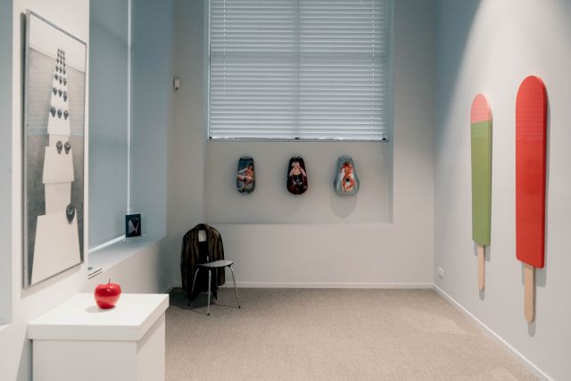 Installation view with works by Jean-Pierre Raynaud, Pavlos Dionyssopoulos, Aaron-Victor Peeters, Early Foley. Photo by Kim Langie