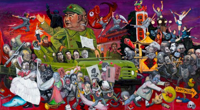 Song Yongping 宋永平, With You in Charge, My Heart is at Ease: from the series History, 2016, oil on canvas, 220 x 401 cm. Image Courtesy of the Artist and the White Rabbit Collection